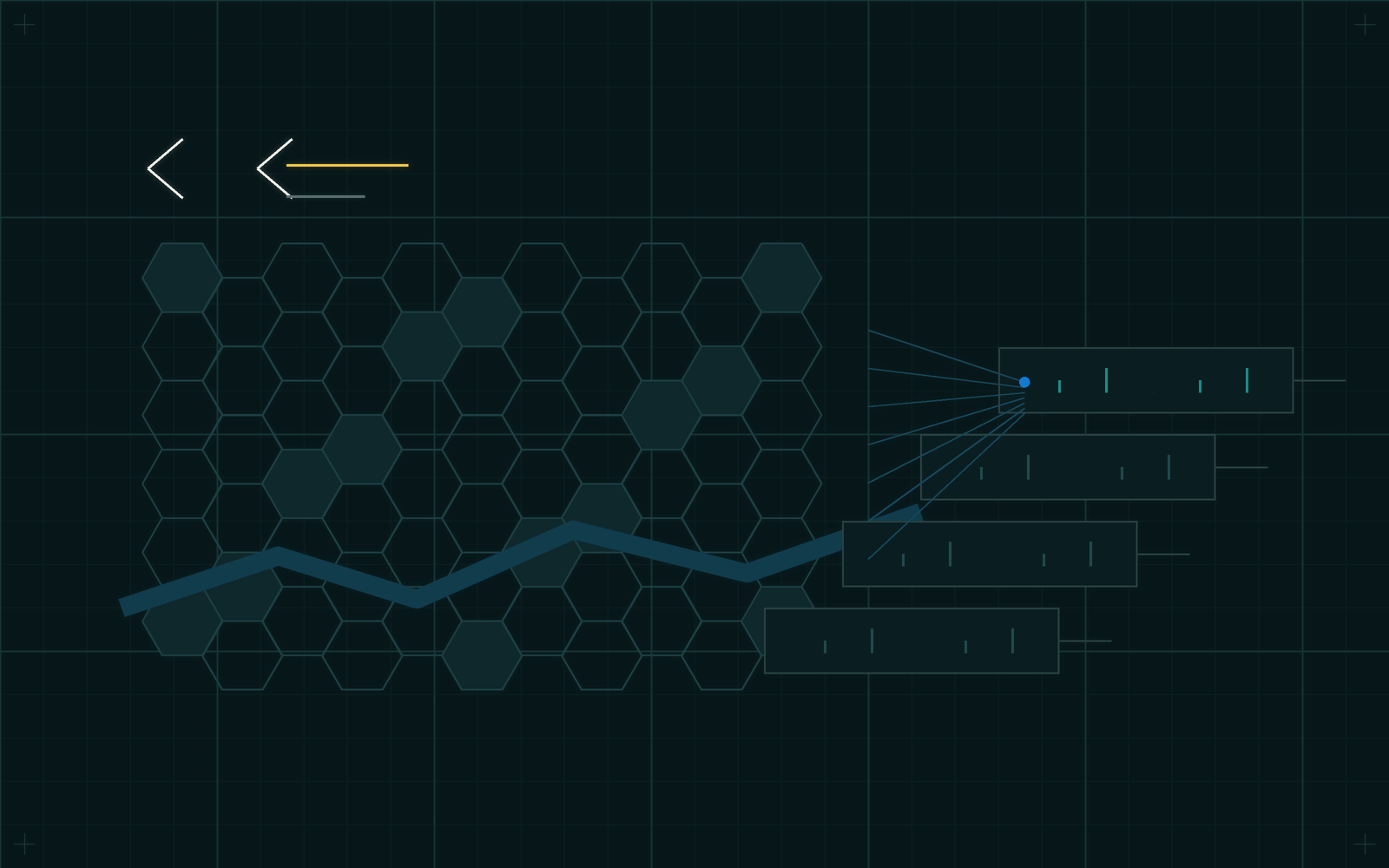 Hexagonal city grid feeding a stacked data and model pipeline